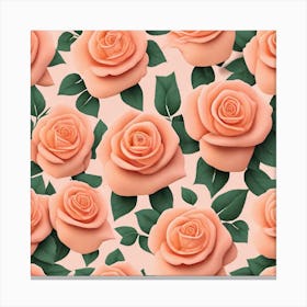 Seamless Pattern Of Peach Roses Canvas Print