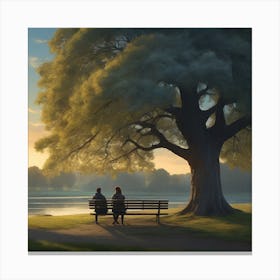 Two People Sitting On A Bench Canvas Print