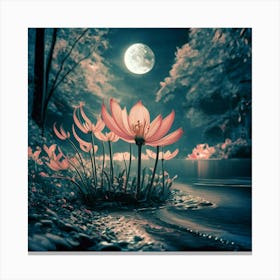 Lotus Flower In The Moonlight Canvas Print