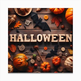 Halloween On A Wooden Background Canvas Print