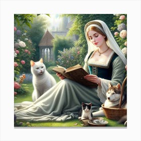 Cat Lady Reading A Book Canvas Print