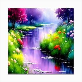 River With Flowers Canvas Print