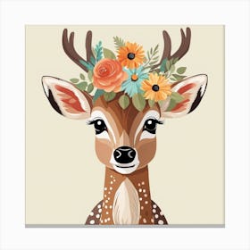 Floral Baby Deer Nursery Illustration (5) Canvas Print