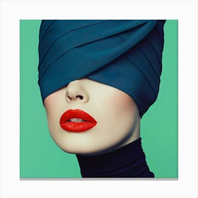 Blue Turban With Red Lipstick Canvas Print