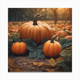 Pumpkins In The Field Canvas Print