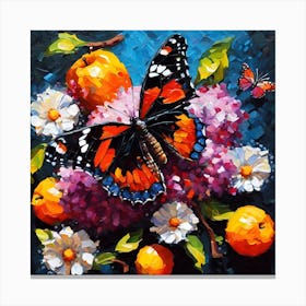 Butterfly with Pink and White Fruit Blossoms Canvas Print