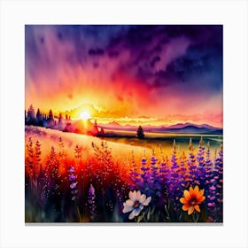 Sunset In The Meadow 1 Canvas Print