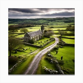 Rural Aerial Village Norman Grass Cemetery Cloudy Old Air Gravestone Mediaeval Architectu (7) Canvas Print