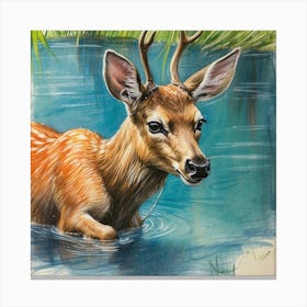 Deer In The Water 32 Canvas Print