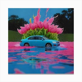 Car In Water Canvas Print