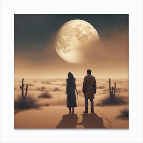 Woman And A Man In The Desert Canvas Print