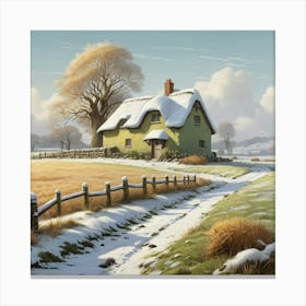 Cottage In The Snow Canvas Print