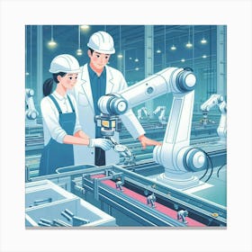 Illustration Of A Factory With Robots Canvas Print