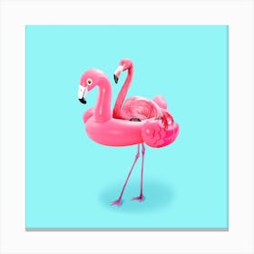 Flamingo On Vacation Square Canvas Print