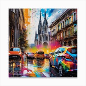 Colorful Cars On The Street Canvas Print