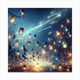 Night Sky With Balloons Canvas Print