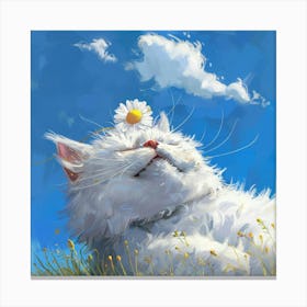 White Cat With Daisy 1 Canvas Print