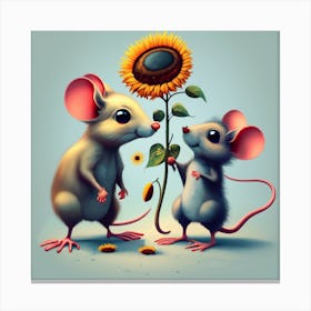 Two Mice With Sunflowers Canvas Print