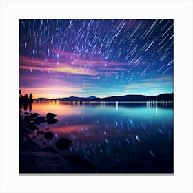 Star Trails Over Lake 2 Canvas Print