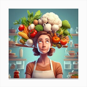 Woman With Vegetables On Her Head 2 Canvas Print