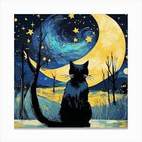 van gogh Cat In The Moonlight Canvas Print