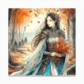 Portrait Of A Beautiful Girl In The Forest Vector Style Into Raster Format Canvas Print