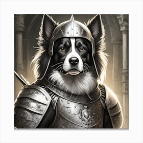 Firefly Portrait Of A Black And White Dog Dressed In Knight Armor And Helmet Min Size 1024px X 1024p Canvas Print