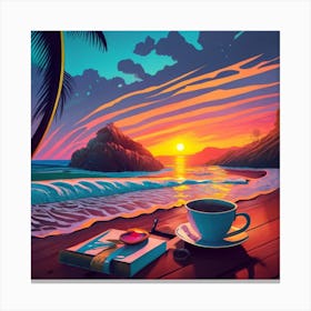 Sunset With Coffee And Book Canvas Print