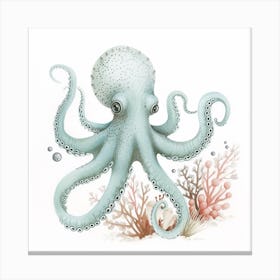 Storybook Style Octopus With Coral 1 Canvas Print