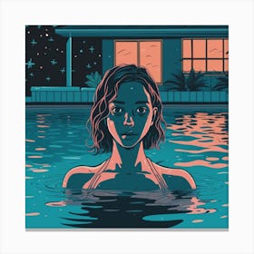 Girl Swimming In A Pool In The Middle Of The Night Canvas Print