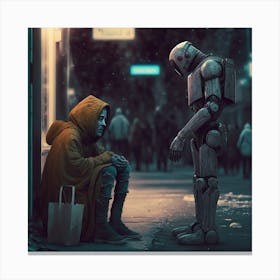 Homeless man from the future Canvas Print