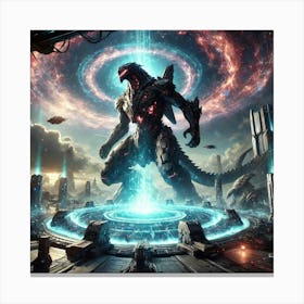 A Dramatic Sci Fi Scene Depicting Guardians Of Dimensional Rifts Canvas Print