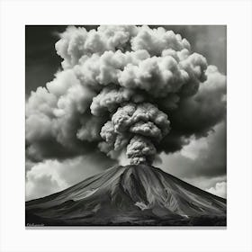 Black And White Photograph Of A Volcano Canvas Print