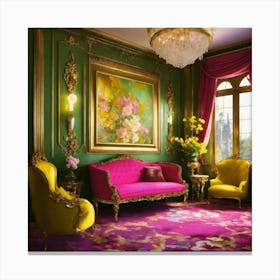 Green And Pink Living Room Canvas Print