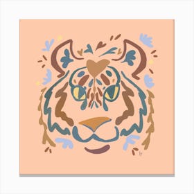 Wild Child Tiger Neutral Boho Square Canvas Print