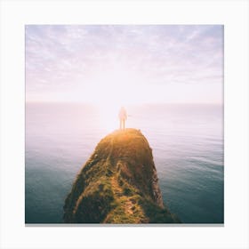 Person Standing On Top Of Cliff Canvas Print