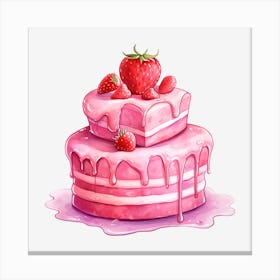 Pink Cake With Strawberries 2 Canvas Print