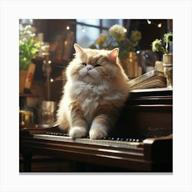 Cat Sitting On Piano Canvas Print