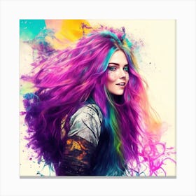 Girl With Colorful Hair Canvas Print