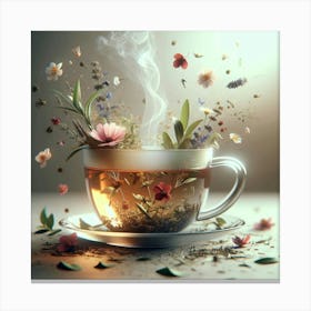 Cup Of Tea With Flowers Canvas Print