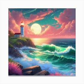 Lighthouse At Sunset Landscape 14 Canvas Print