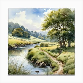 Watercolour Of A River Canvas Print