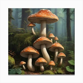 Mushrooms In The Forest Art Print 3 Canvas Print