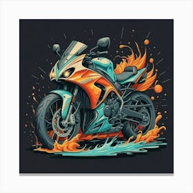 Motorcycle In Flames Canvas Print