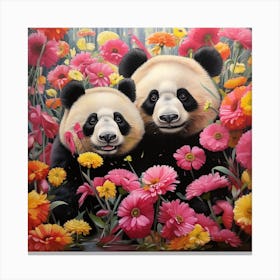 Panda Bears In Flowers Canvas Print