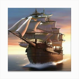 Pirate Ship At Sunset Canvas Print