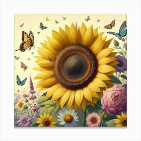 Sunflowers And Butterflies Canvas Print