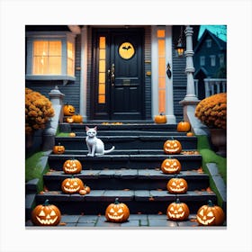 Halloween House With Pumpkins 13 Canvas Print