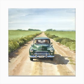 Old Car On Dirt Road Canvas Print