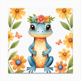 Floral Baby Lizard Nursery Illustration (29) Canvas Print